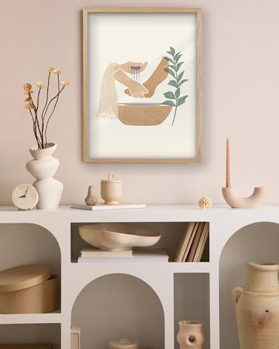 KensTro 16x20 Oak Framed Jesus Washing Feet Christian Wall Art