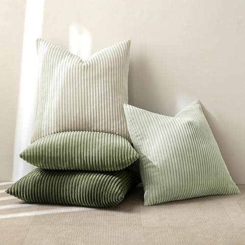MIULEE Soft Corduroy Decorative Throw Pillow Covers Light Green 24x24