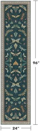 Hazo Haus Teal Boho Runner Rug 2x8, Washable Non Skid Kitchen Sink Carpet for Bathroom & Entrance Indoor, Brown Green