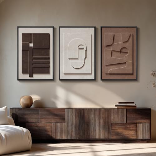 Large 3D Textured Framed Neutral Abstract Wall Art Set, 3 Piece, 20x30 In