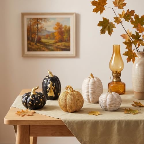 4.7" Resin Gold Pumpkin Decor, Fall Halloween Decorative Pumpkins