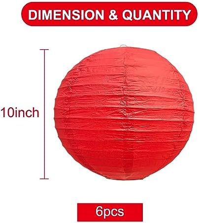 BEISHIDA 10 Inch Red Paper Lanterns 6 Packs Hanging Round Chinese Lantern