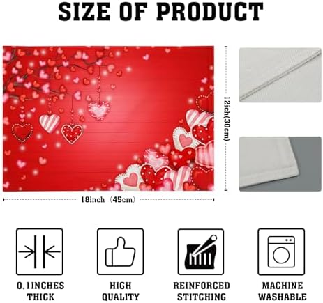 Valentine's Day Placemats Set of 6 18x12 Inch Red Heart Galentines Linen Place Mat Heat-Resistant Washable Wipeable Mothers Day Table Mat for Party Kitchen Dining Home Decor