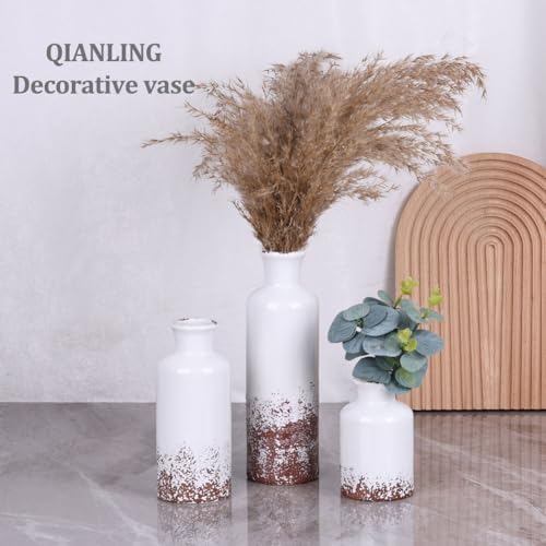 Gray Ceramic Vase Set - 3 Grey Small Vases, Farmhouse Country Flower Vase Home Decor, Living Room Decoration, Table