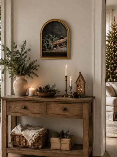 TwoDays Vintage Christmas Sled Pine 11" x 13.8" Gold Arched Framed Wall Art