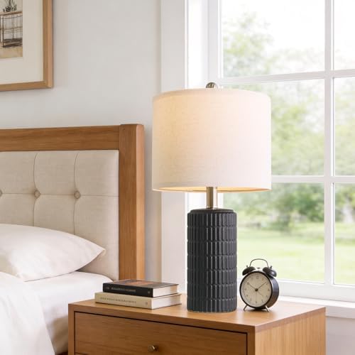 PoKat Small Table Lamps Set of 2 for Bedroom, 20.75'' Matte-Textured Farmhouse Ceramic Bedside Lamps for Night Stands