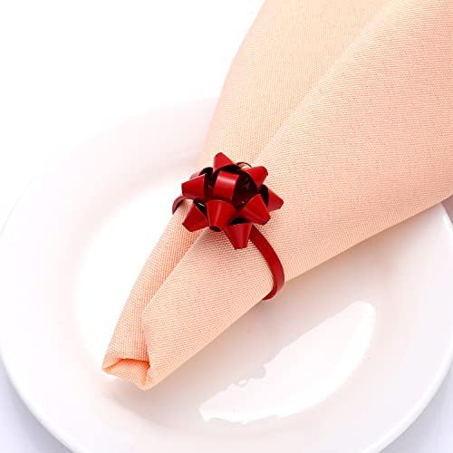 12PCS Christmas Napkin Rings Set for Table Settings, Festive Gift Bow Napkin Holder Rings for Christmas Thanksgiving New Year Party Dinner Table Decoration (12PCS Red)