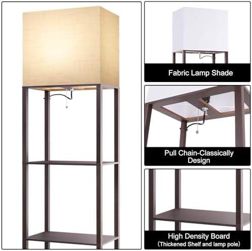RUNTOP Plus - Floor Lamp with Shelves, Wide Shelf Lamp, Shelf Floor Lamp with 15W LED Bulb, 3 Colors Temperature