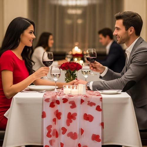 4 Pcs Pastel Table Runner 29x70 Inch Heart Tulle Valentines