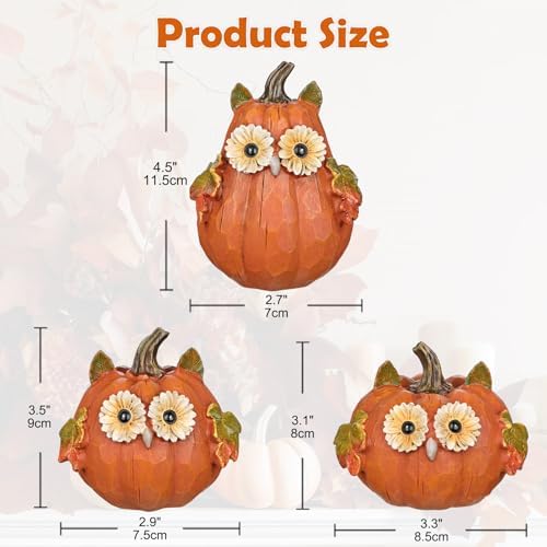 Fall Pumpkin Decor Small Fake Pumpkins Orange Resin Carved Pumpkin Owl Decorative Faux Pumpkin 3Pcs Artificial Pumpkins for Decorating Home Table Farmhouse Mantel Halloween Thanksgiving Centerpieces