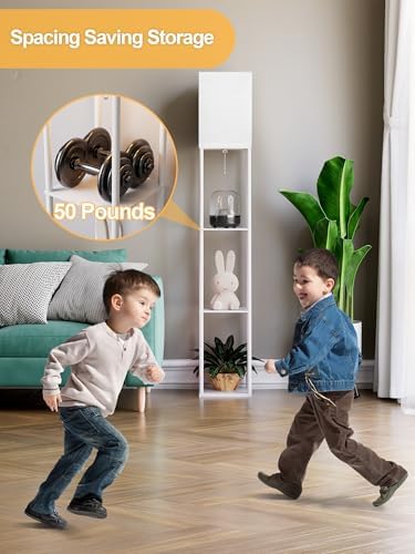 Floor Lamp with Shelves for Living Room White, Shelf Floor Lamp with 3 CCT LED Bulb, Corner Display Standing Column