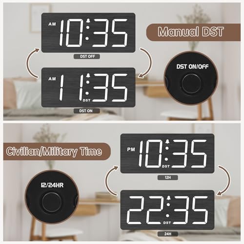 DreamSky Wooden Digital Alarm Clock for Bedroom with Large Numbers