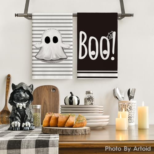 Artoid Mode Black Ghost Halloween Kitchen Towels Set of 4 18x26 Inch