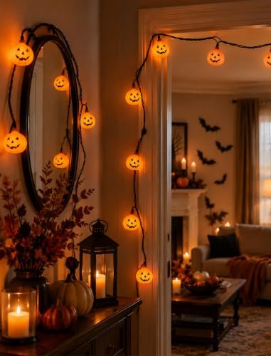 8.5FT Halloween Orange Pumpkin String Lights, Plug-In 10 LED Pumpkins Decor