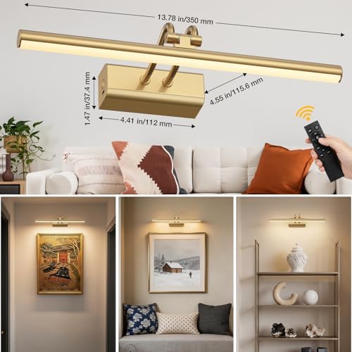 Battery Operated Wall Light, Set of 2, Gold, RF Remote Control