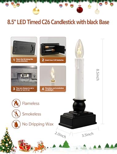 4Pk Christmas Window Candle Light 8.5In Battery Operated Candle with Timer