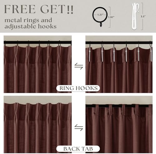 Chestnut Brown Pinch Pleated Linen Sheer Curtains 45 Inch Length 2 Panels