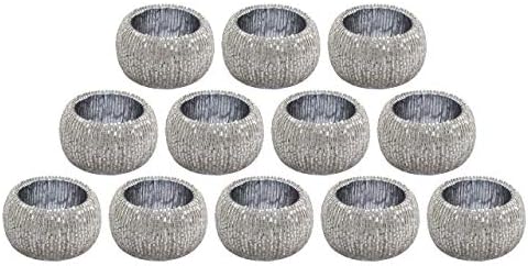 Lightnpro Beaded Napkin Ring Set of 12 - Elegant Decorative Napkin Holder for Dining Table Decor, Weddings, Banquets, Birthday Parties, Thanksgiving, Special Occasion, Holiday & Everyday Use - Silver