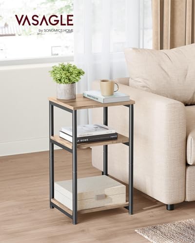 VASAGLE Side Table, Small End Table, Tall Nightstand, Steel Frame