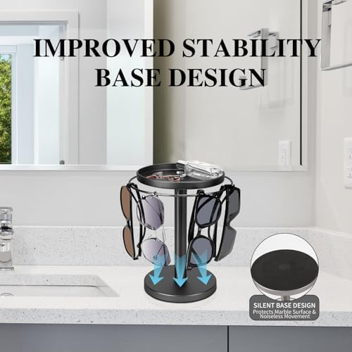 kondyfayo 360 Rotating Sunglass Organizer Glasses Holder (Titanium Black)