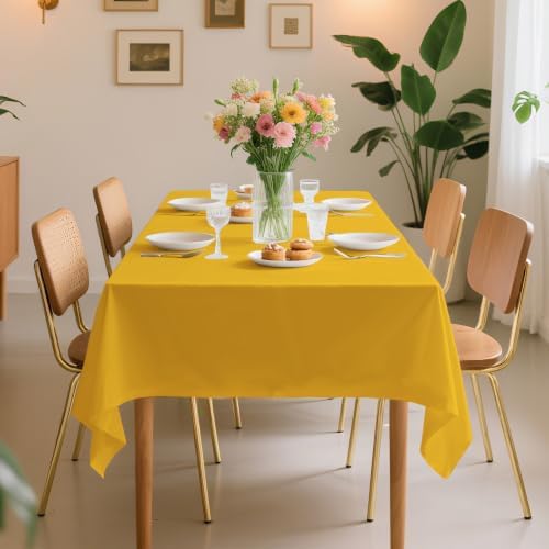 6 Pack Premium Disposable Plastic Tablecloth 54" x 108" Party Table Cloths Disposable for 6 to 8 Foot Tables Indoor or Outdoor Parties Birthdays Weddings Christmas Anniversary Buffet Table (Yellow)