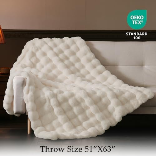 BENVWE Faux Fur Throw Blanket for Couch - Thickened Fluffy Soft Bubble Blanket for Living Room Home Decor - Mothers Day