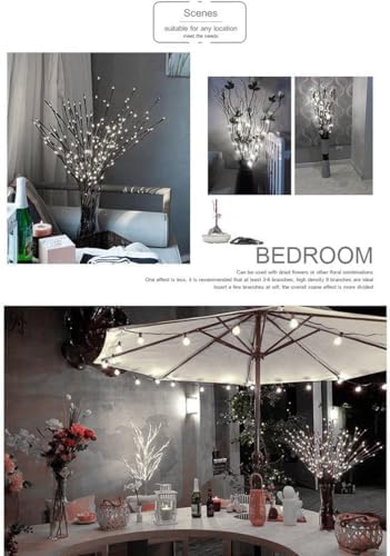 DK177 2 Pack Led Branch Light Battery Operated Lighted Branch Vase Filler Willow Tree Artificial Little Twig Power Brown 30 Inch 20 LED for Home Outdoor Indoor Romantic Decoration, White Light