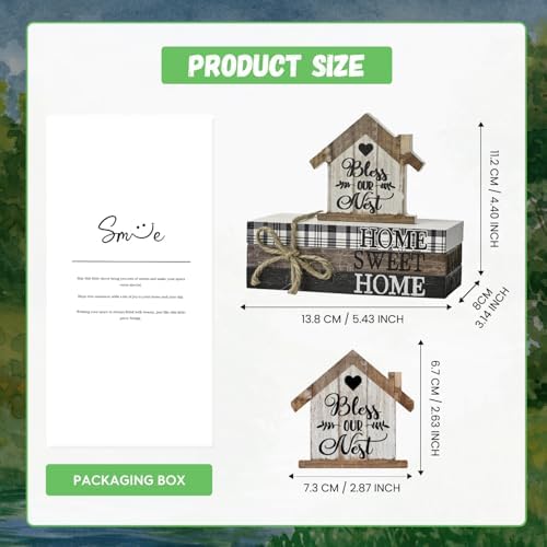 Smile Farmhouse Wooden Tabletop Decor Rustic Home Sweet Home Table Centerpiece, Block Sign Tiered Tray Decoration for Kitchen Shelves Desk Mantel