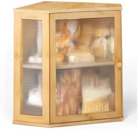 BMOSU Corner Bread Box for Kitchen Countertop Double Layer Bamboo Wooden Bread box Large Capacity Bread Storage