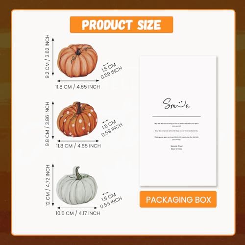 Smile Fall Wooden Decor Set 3-Piece Neutral Pumpkin Tabletop Signs for Autumn Harvest Home Decor