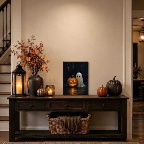 ILLBDR Halloween Ghost with Glowing Pumpkin Canvas Wall Art 12x16 inch