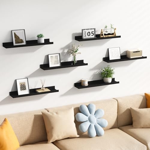 upsimples Floating Shelves for Wall Decor and Storage, Black, 6Pcs 23.6''