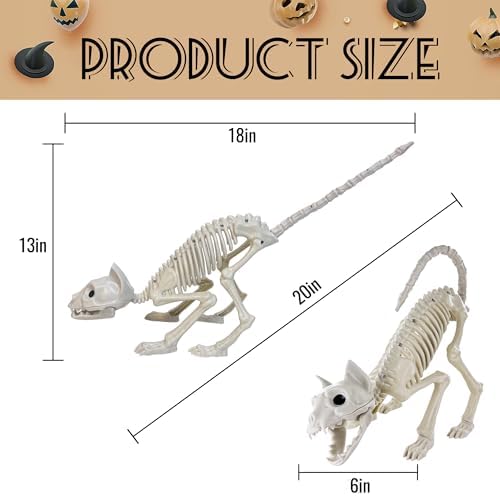 GIFTEXPRESS 2 Pack Real Size Cat Skeleton - 20" Long Creepy Kitten Skeletons with Posable Tail Halloween Decor - Indoor & Outdoor Haunted House Scary Animal Party Decoration