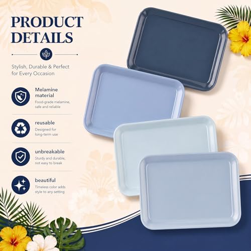 4 Pieces Blue Baby Shower Serving Trays Melamine Platters