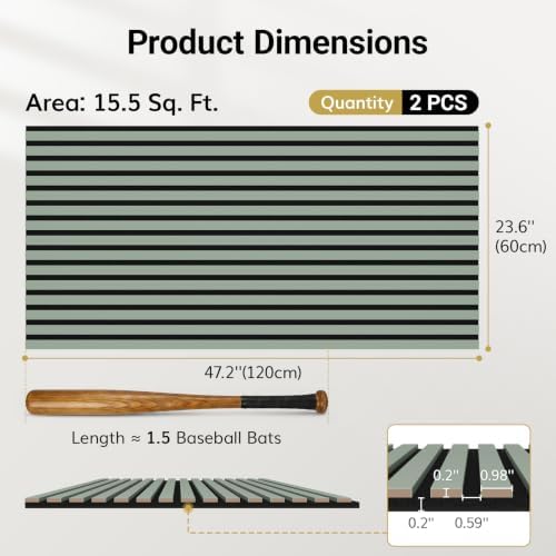 TONOR Wood Wall Panels for Interior Wall Decor, 2 Pack 47.2" x 23.6"(15.47ft²) Wood Slat Aacoustic Panels, Soundproof