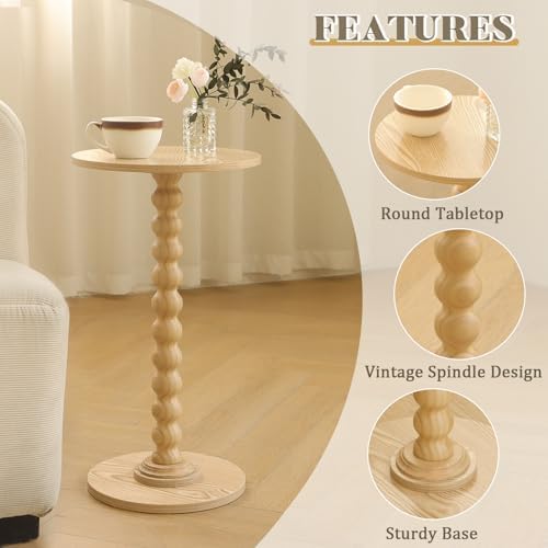 Fultyle Round Side Table, Small Drink Table for Small Spaces, Modern Accent End Table with Solid Wood Leg for Living