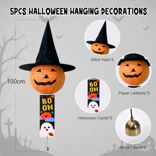 5 Pcs Halloween Paper Lantern – Spooky Hanging Pumpkin Lantern Set