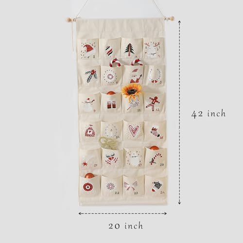 MONOBLANKS Fabric Hanging Advent Calendar with Pockets, Christmas Pattern A