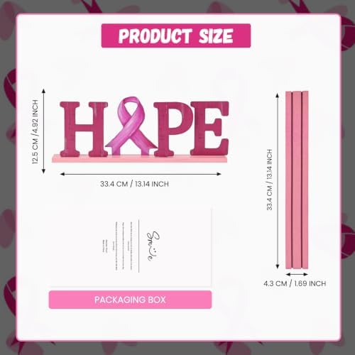 Smile Breast Cancer Awareness Wooden Standing Decor, HOPE Letters Pink Ribbon Tiered Tray Tabletop Signs with Stands for Home Office Decorations