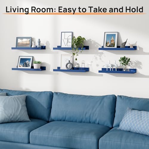 upsimples Floating Shelves for Wall Decor Storage, Navy Blue, 6Pcs, 15.7''