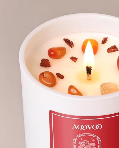 AOOVOO Cinnamon Scented Candles for Women - Aromatherapy Candle with Crystals Inside, 7oz Soy Candles for Home Scented
