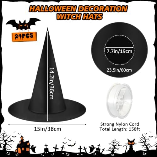 Legigo 24 PCS Halloween Decorations Witch Hat- Hanging Witch Hats with Rope