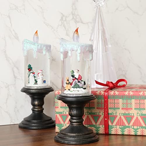 Eldnacele Santa Christmas Snow Globe Flameless Candle Battery Operated