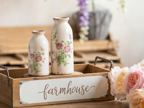 Boho Vase / Ceramic Rustic Farmhouse Vase / Pink Flora / 6 Inch