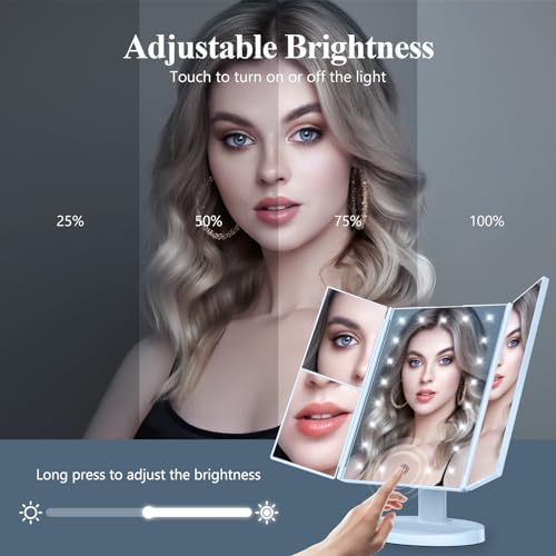 HUONUL 2X/3X/10X Magnifying Vanity Mirror with Light, Trifold Makeup Mirror