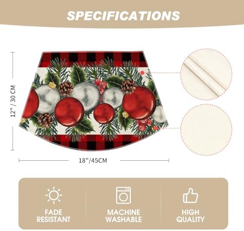 Artoid Mode Christmas Balls Pine Cones Wedge Shape Placemats for Round Table Set of 4, Winter Seasonal Kitchen Dining Table Decoration for Indoor Party Home