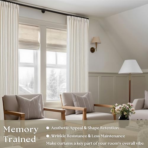 TWODRAPES Natural Pinch Pleated Linen Curtains 126 Inches Long 2 Panels