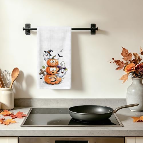 Halloween Hand Towels, Pumpkin Waffle Kitchen Towels 16x24 Inch
