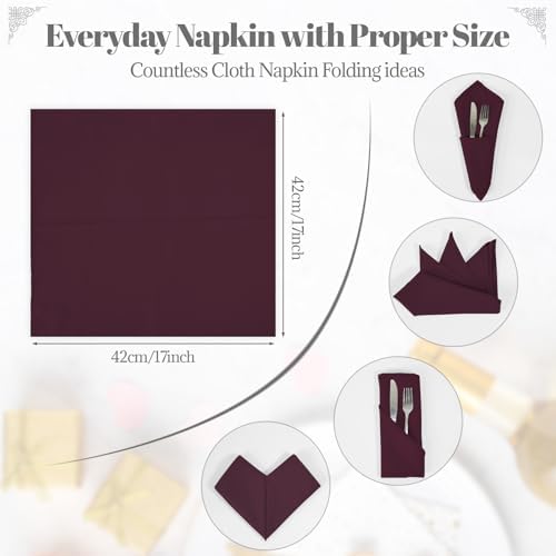 PLOYMONO Burgundy Cloth Napkins - 8 Pack 17" x 17" Polyester Dinner Napkins