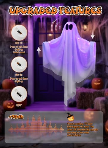 Brightown Halloween Hanging Light up Ghost Decoration, Purple